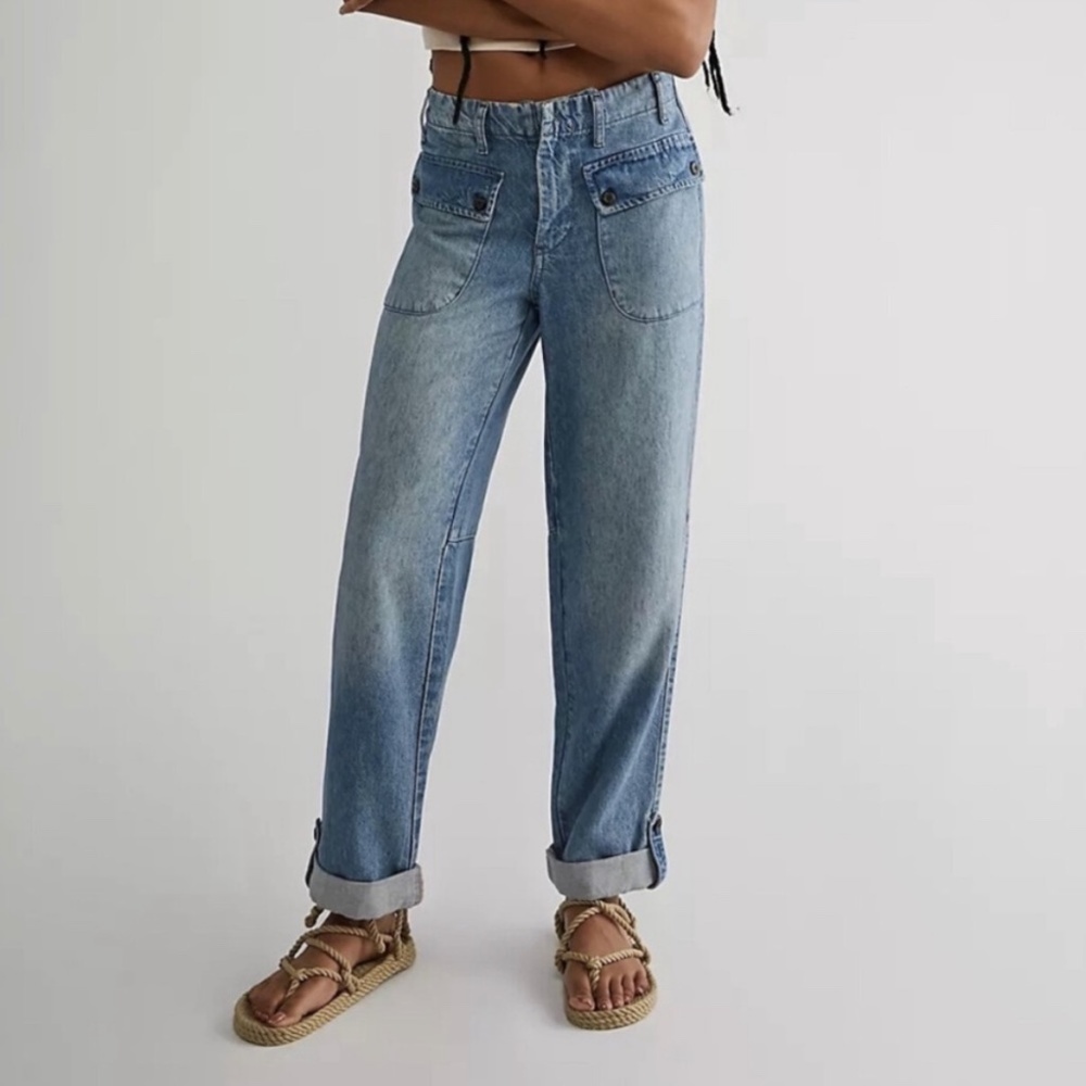 We The Free Rory Jeans Size 25 Boho Loose Roll Tab Hem Boho Skater Grunge